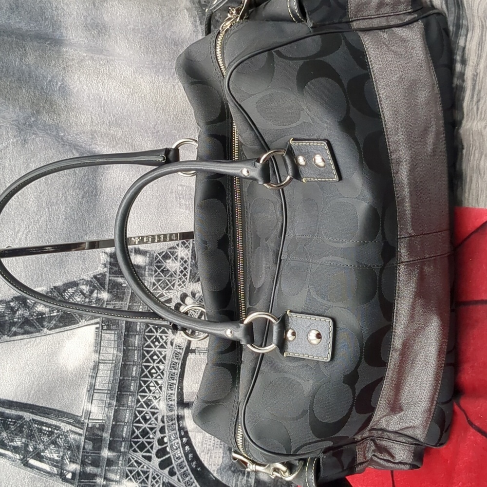 Coach Logo 2 Way  Tote Bag duffel Charm Canvas LeatherF06K- 10392 - Picture 6 of 16